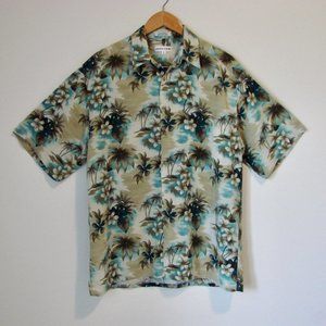 Floral Hawaiian Mens Shirt Short Sleeve Blues Greens Pierre Cardin Size Large